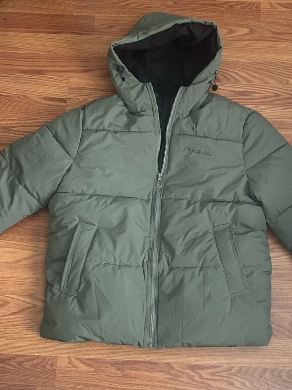 Men’s Hooded Puffer Jacket in Olive Green XL